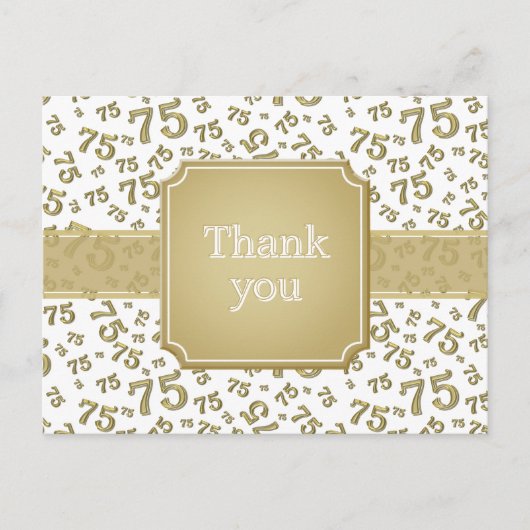 Thank You 75 Number Pattern Gold/White Briefkaart (Voorkant)