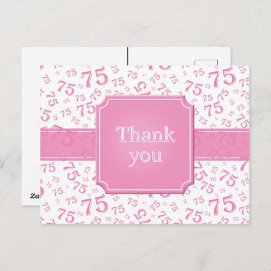 Thank You 75 Number Pattern Pink/White Postcard Briefkaart (Voorkant / Achterkant)