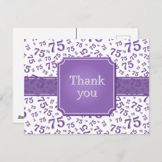 Thank You 75 Number Pattern Purple/White Briefkaart (Voorkant / Achterkant)
