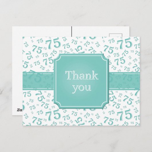Thank You 75 Number Pattern Teal/White Briefkaart (Voorkant / Achterkant)