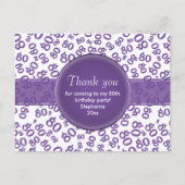 Thank  You 80 Purple/White Birthday Number Pattern Briefkaart (Voorkant)