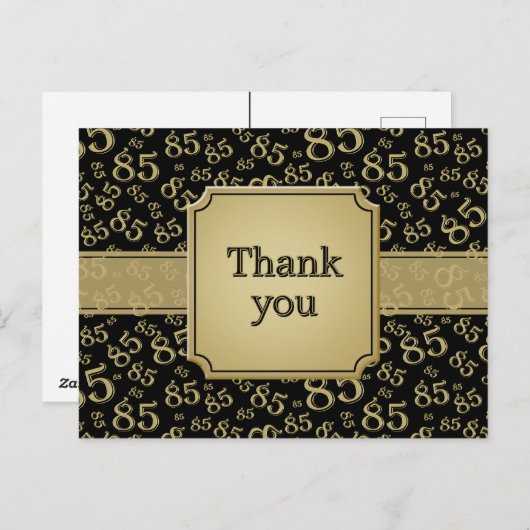 Thank You 85 Number Pattern Black/Gold Briefkaart (Voorkant / Achterkant)