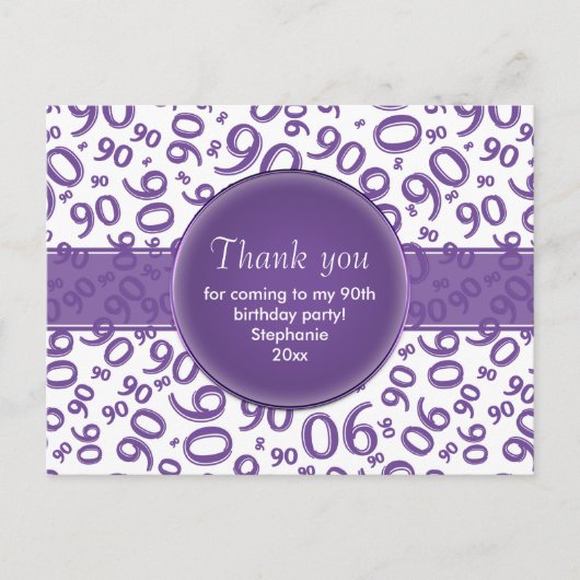 Thank You 90 Purple/White Birthday Number Pattern Briefkaart (Voorkant)