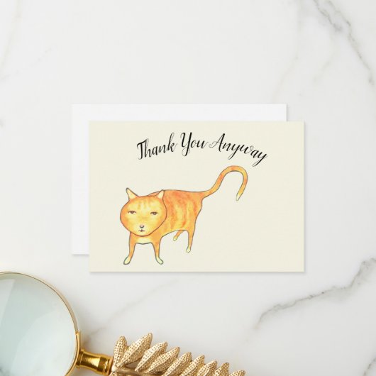 'Thank You Anyway' Apathetic Cat Bedankkaart (Voorkant / Achterkant in situ)