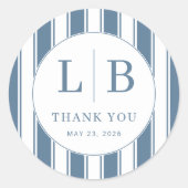 "THANK YOU" Appreciative Blue Striped Serif Ronde Sticker (Voorkant)
