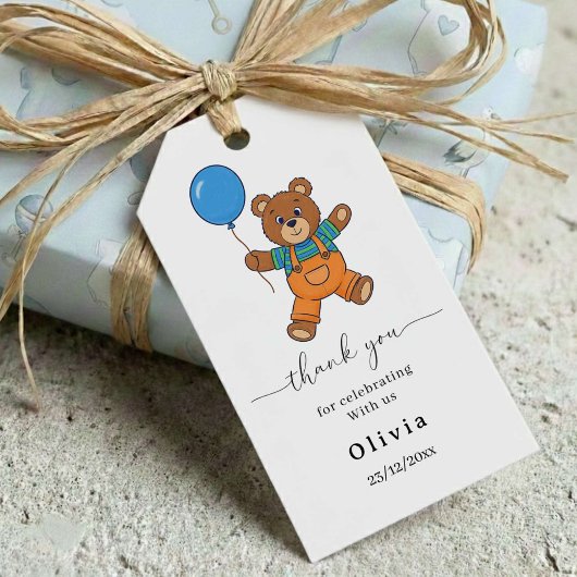 Thank you Baby Shower for Boy Blue Balloon Bear  Cadeaulabel