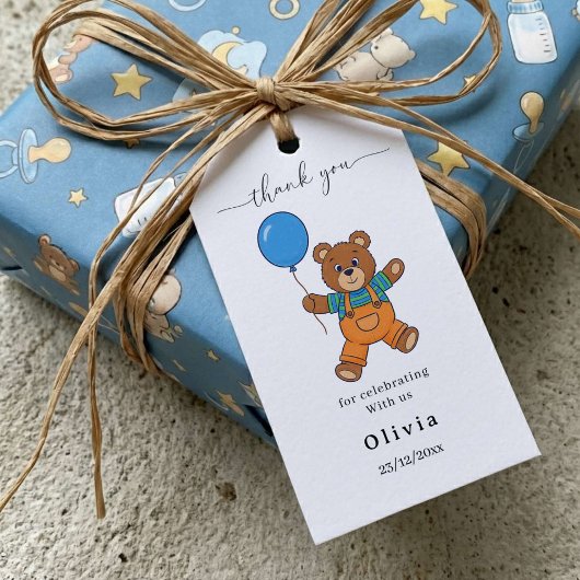 Thank you Baby Shower for Boy Blue Balloon Bear Cadeaulabel