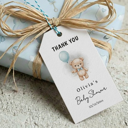 Thank you Baby Shower for Boy Blue Balloon Bear Cadeaulabel