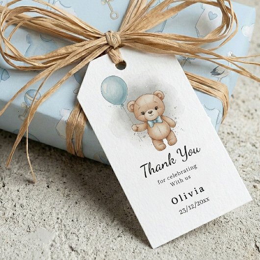 Thank you Baby Shower for Boy Blue Balloon Bear   Cadeaulabel