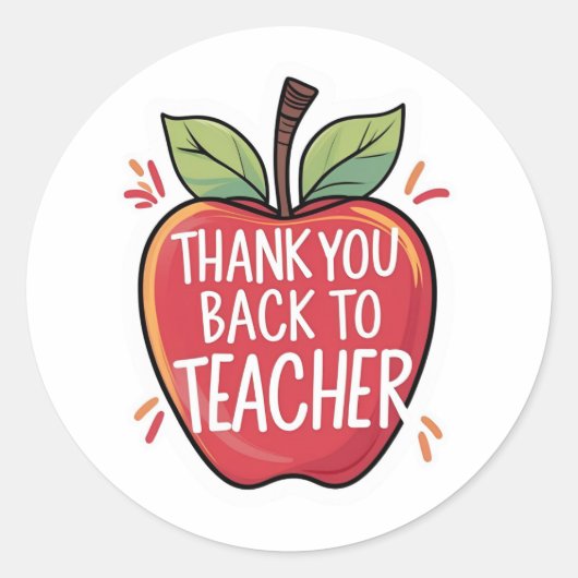 Thank You Back to School Teacher Apple Ronde Sticker (Voorkant)