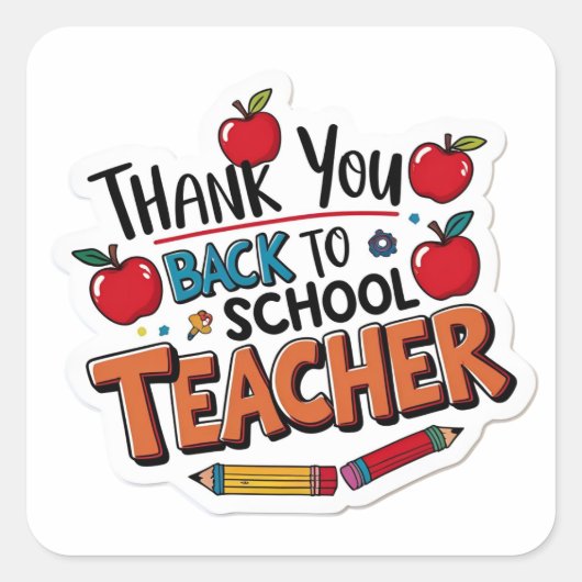 Thank You Back to School Teacher Apple  Vierkante Sticker (Voorkant)