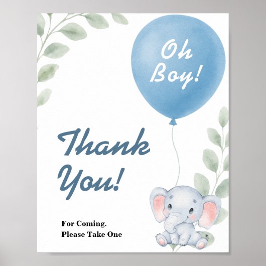 Thank You Balloon Elephant Baby Shower SIGN Poster (Voorkant)