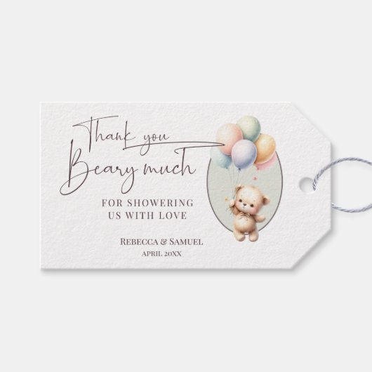 Thank You Beary Much, Bearly Wait Baby Shower Cadeaulabel (Voorkant (Horizontaal))