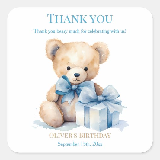 Thank You Beary Much Watercolor Teddy BeaSticker Vierkante Sticker (Voorkant)