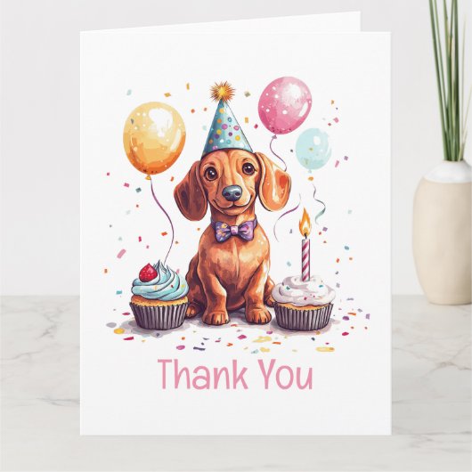 Thank You Birthday Dachshund Dog  Bedankkaart (Voorkant)