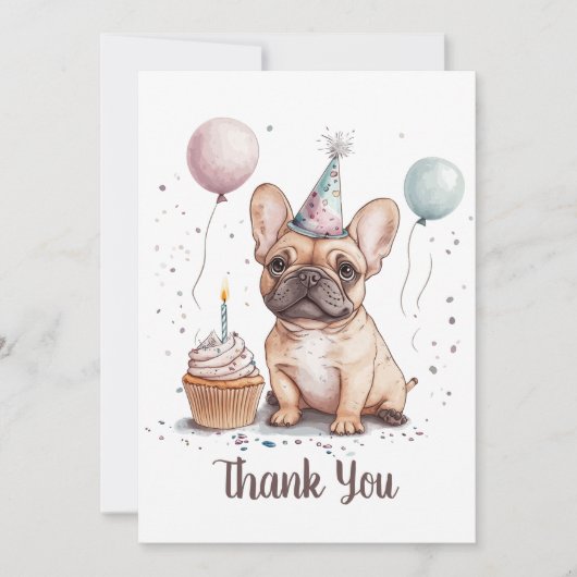 Thank You Birthday French Bulldog Bedankkaart (Voorkant)