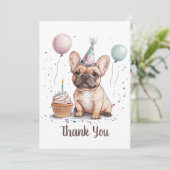 Thank You Birthday French Bulldog Bedankkaart (Staand voorkant)