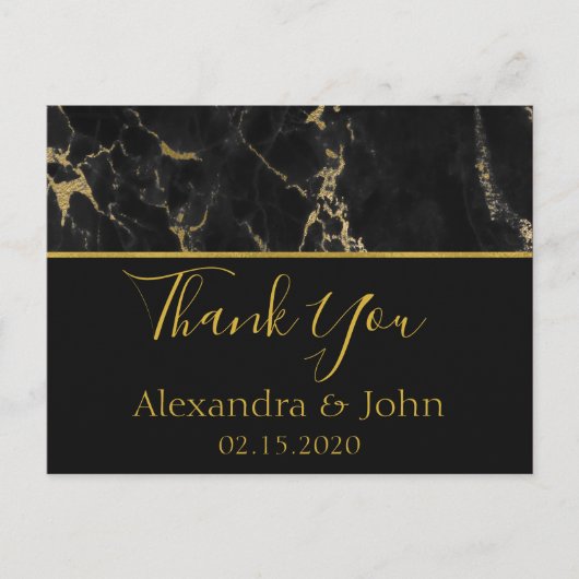Thank You Black and Gold Elegant Marble Briefkaart (Voorkant)