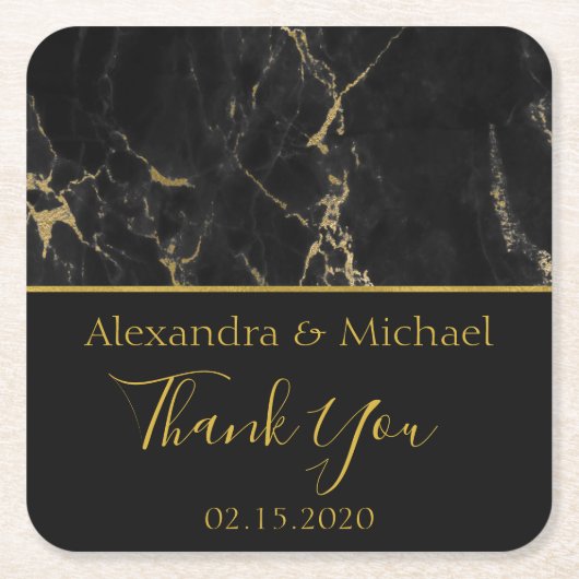 Thank You Black and Gold Elegant Marble Kartonnen Onderzetters (Voorkant)