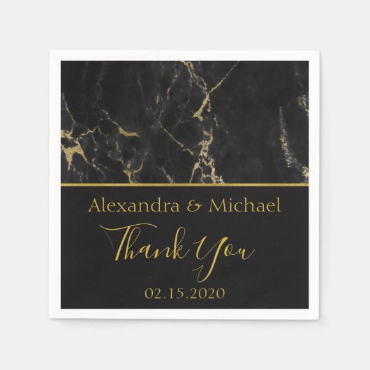 Thank You Black and Gold Elegant Marble Servetten (Voorkant)