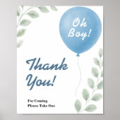 Thank You Blue Balloon Eucalyptus Baby Shower SIGN Poster (Voorkant)