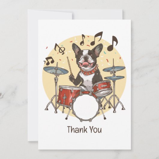 Thank You Boston Terrier Dog Playing Drums Bedankkaart (Voorkant)