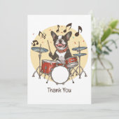 Thank You Boston Terrier Dog Playing Drums Bedankkaart (Staand voorkant)