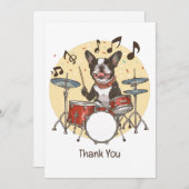 Thank You Boston Terrier Dog Playing Drums Bedankkaart (Voorkant / Achterkant)