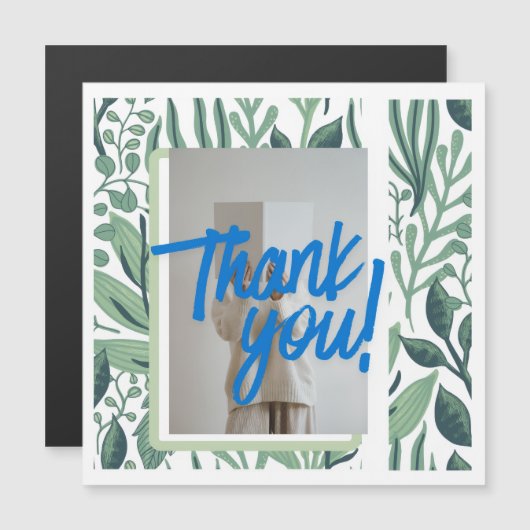 Thank You Botanical Greenery Card with Blue Brush  (Voorkant / Achterkant)