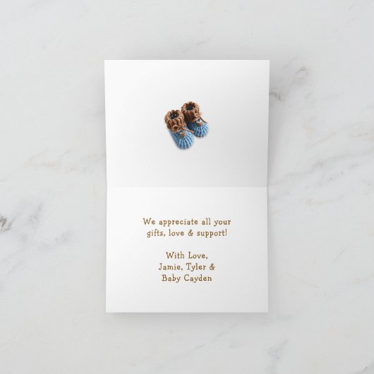 Thank You | Boy's Baby Shower Crochet Bear Bedankkaart (Binnen)