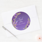 Thank You Bride, Groom Names Purple Mauve Flowers  Ronde Sticker (Envelop)