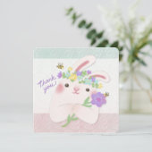Thank You: Bunny with Flowers Illustration Kaart (Staand voorkant)