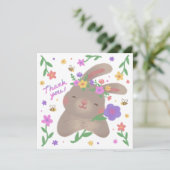Thank You: Bunny with Flowers Kaart (Staand voorkant)