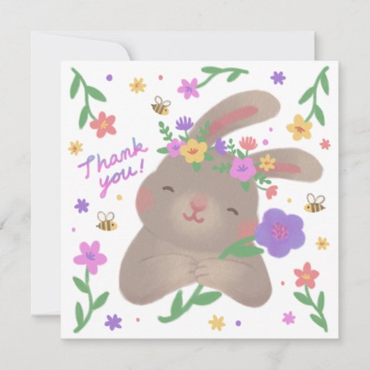 Thank You: Bunny with Flowers Kaart (Voorkant)