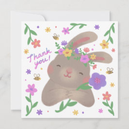 Thank You: Bunny with Flowers Kaart