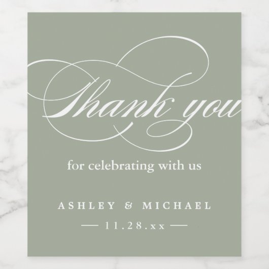 Thank You Calligrafie Script (Bewerkbare Kleur) Wijn Etiket (Enkel label)