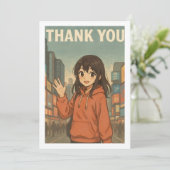 Thank You Card - Anime Girl in Times Square Bedankkaart (Staand voorkant)