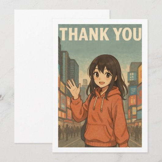 Thank You Card - Anime Girl in Times Square Bedankkaart (Voorkant / Achterkant)