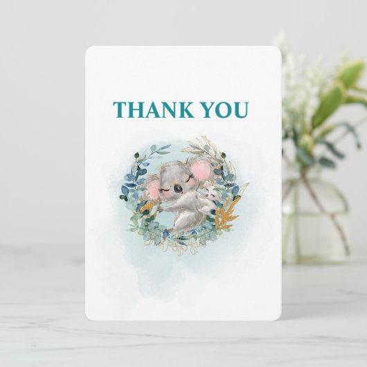 Thank You Card Baby Shower "Baby Koala" Bedankkaart (Staand voorkant)