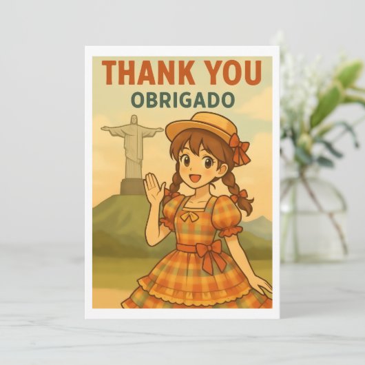 Thank You Card - Brazil Festa Junina Anime Girl Bedankkaart (Staand voorkant)