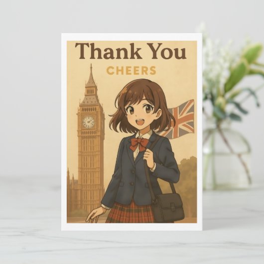 Thank You Card - British Anime Schoolgirl Bedankkaart (Staand voorkant)