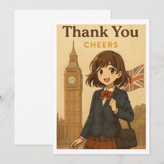 Thank You Card - British Anime Schoolgirl Bedankkaart (Voorkant / Achterkant)