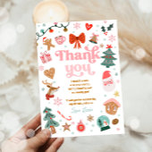  Thank You Card Christmas Birthday Pink Holidays Kaart