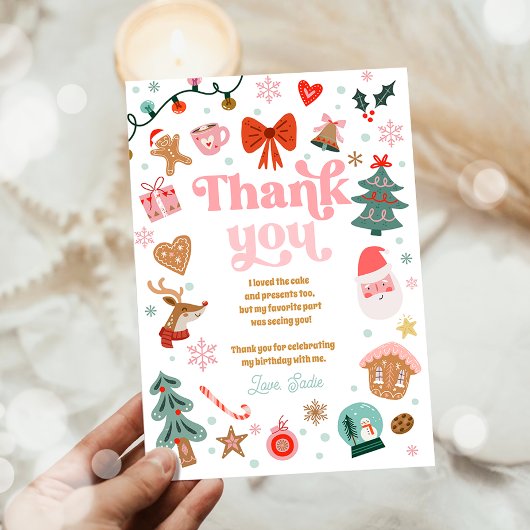  Thank You Card Christmas Birthday Pink Holidays Kaart