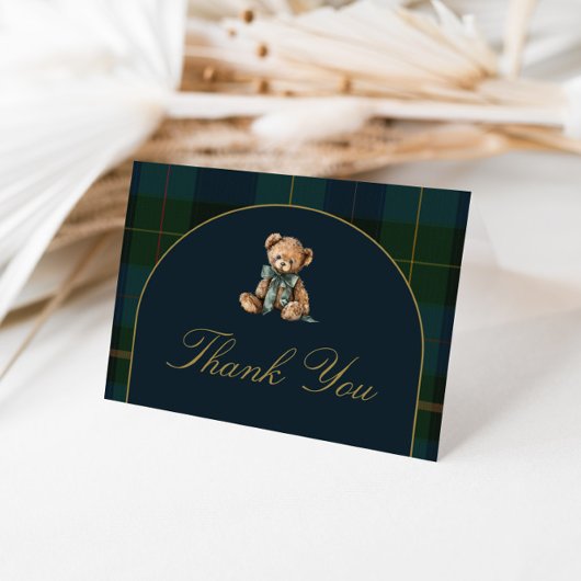 Thank You Card Classic Dark Green + Blue Plaid  Bedankkaart