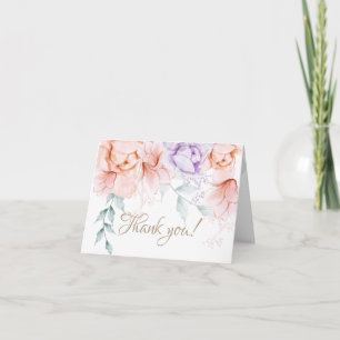 Thank You Card Coral & Lilac Aquarelle Floral Notitiekaartje
