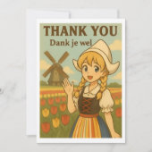 Thank You Card - Dutch Girl in Tulip Field Bedankkaart (Voorkant)