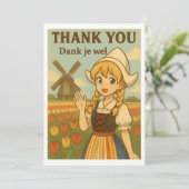 Thank You Card - Dutch Girl in Tulip Field Bedankkaart (Staand voorkant)