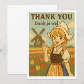 Thank You Card - Dutch Girl in Tulip Field Bedankkaart (Voorkant / Achterkant)