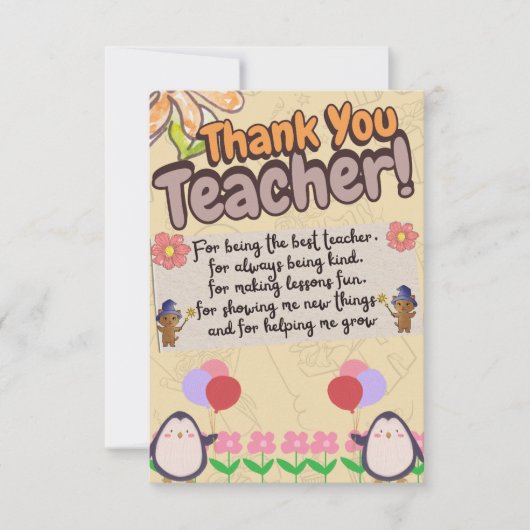 thank you card for teachers. bedankkaart (Voorkant)